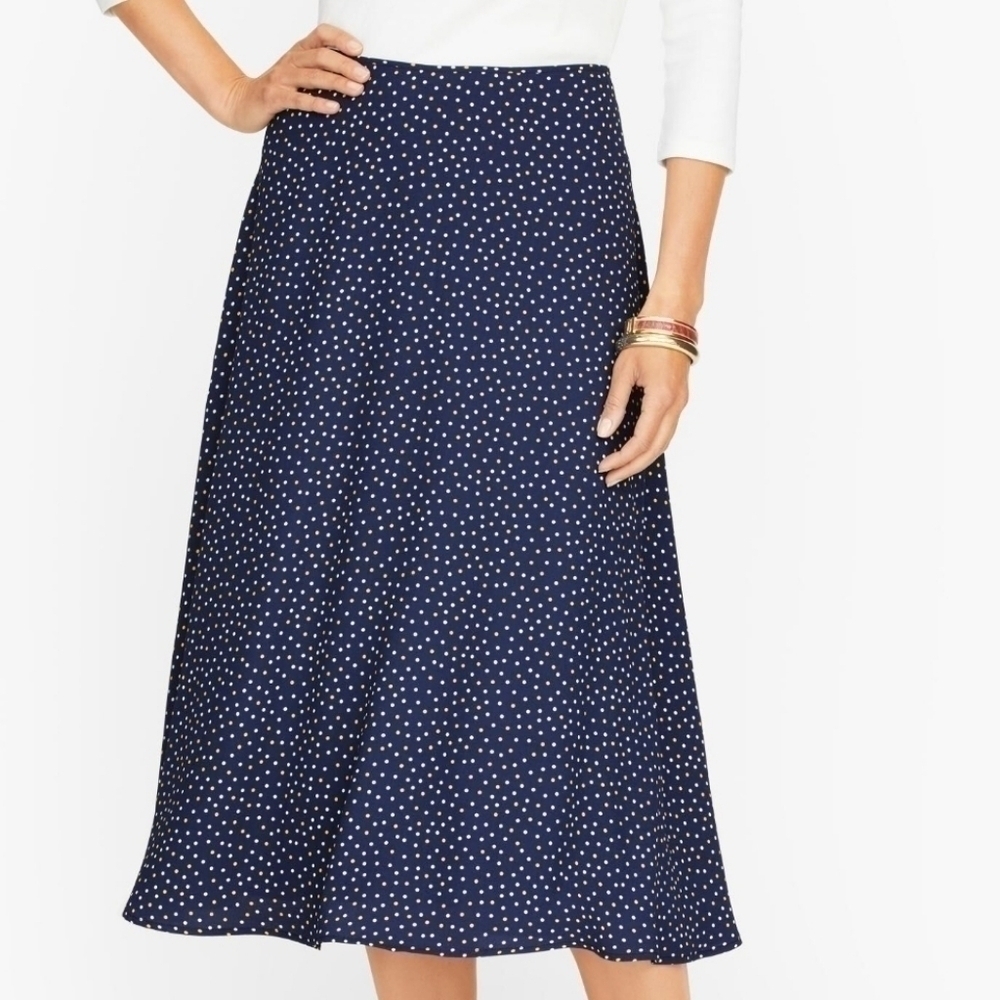 Talbots Polka-dot Flowy Skirt Summer Feminine Party Wedding 14 Formal Modest
